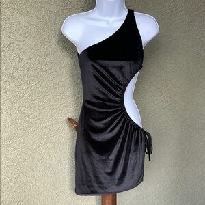 No.176 PrettyLittleThing Black Asymmetrical One-Shoulder Bodycon Dress Size 4